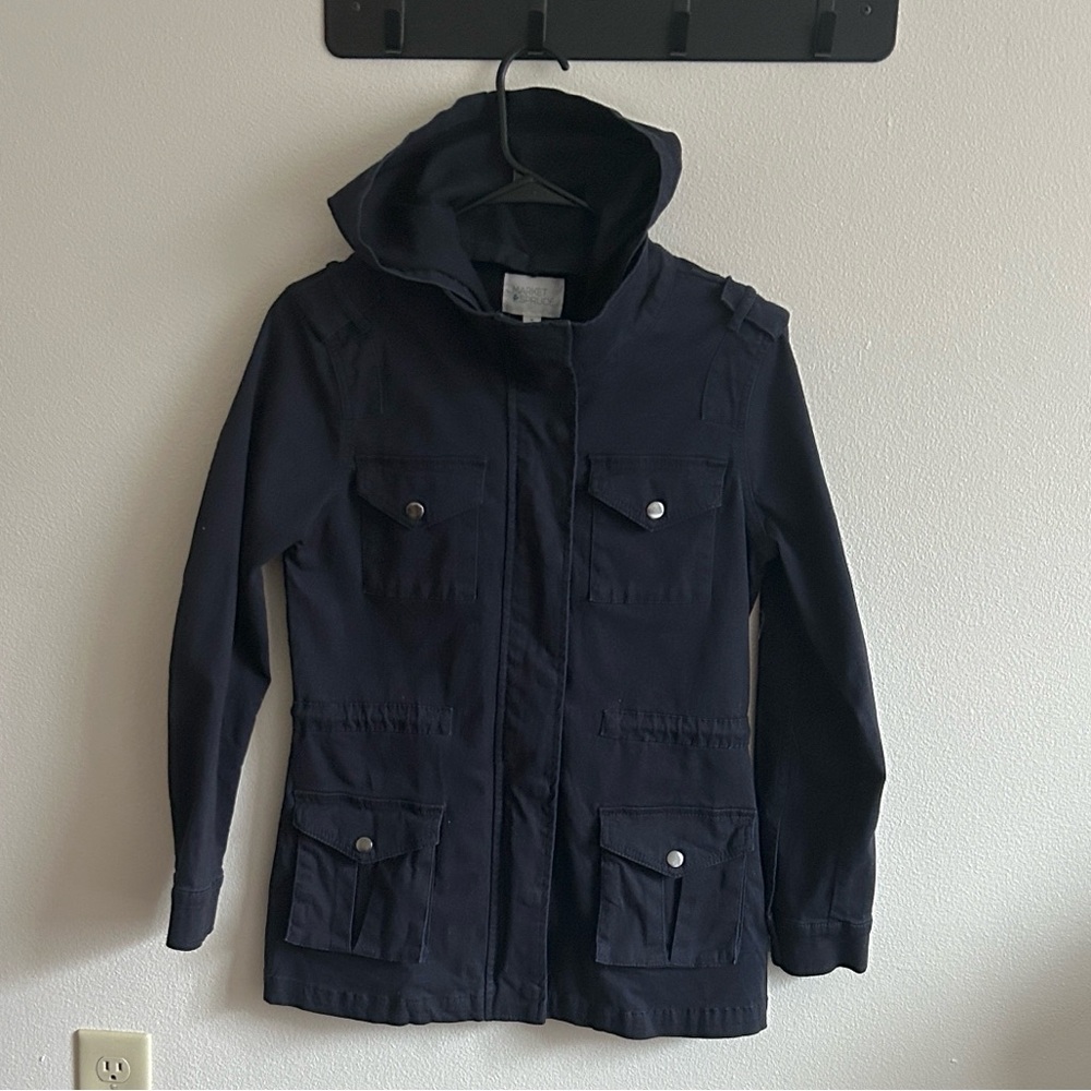 Market & Spruce Classic Navy Removable Hood Full Zip/Snaps Utility Jacket.XS
